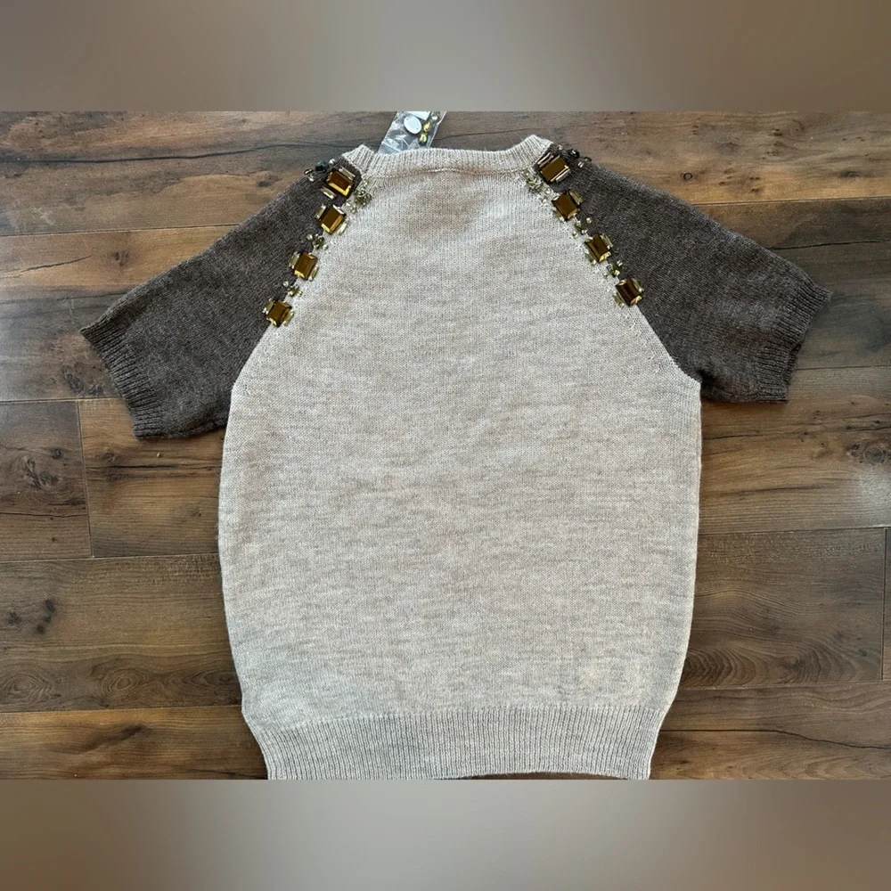 NWOT J.Crew Alpaca Merino Embellished Sweater XS | Jewel Neck Short Sleeve